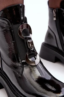 Damskie Damskie buty S.Barski Lakierowane Botki Damskie Z Ozdobą Czarne S.Barski MR870-53