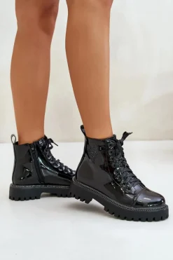 Online Boto Lakierowane Botki Damskie Na Zamek Z Ozdobnym Sercem Czarne Obeena