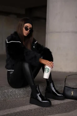 Boto Botki Ocieplane|Botki Na Koturnie*Lakierowane Botki Damskie Na Platformie I Koturnie Ocieplane Czarne Wloedia