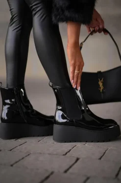 Boto Botki Ocieplane|Botki Na Koturnie*Lakierowane Botki Damskie Na Platformie I Koturnie Ocieplane Czarne Wloedia