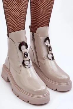 Damskie buty S.Barski Lakierowane Botki Damskie Z Ozdobą Jasnoszare S.Barski MR870-53