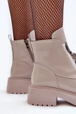 Damskie buty S.Barski Lakierowane Botki Damskie Z Ozdobą Jasnoszare S.Barski MR870-53