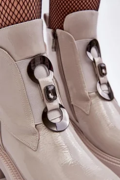 Damskie buty S.Barski Lakierowane Botki Damskie Z Ozdobą Jasnoszare S.Barski MR870-53