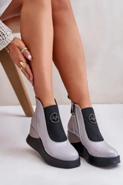 Damskie Buty damskie Vinceza Lakierowane Botki Na Koturnie Ocieplane Vinceza 66703 Szare