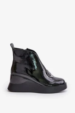 Discount Damskie buty S.Barski Lakierowane Botki Na Koturnie Ocieplane D&A MR880-136 Czarne