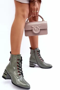 Sale Damskie buty S.Barski Lakierowane Botki Na Obcasie S.Barski MR870-49 Zielone