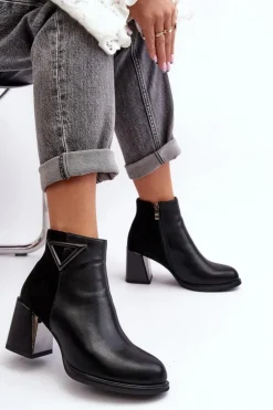 Sale Damskie buty S.Barski Lakierowane Botki Na Obcasie Ocieplane MR880-093 Czarne Czarny