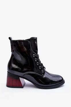 New Buty damskie Vinceza Lakierowane Botki Na Obcasie Czarne Luloshe