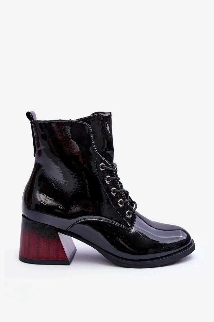 New Buty damskie Vinceza Lakierowane Botki Na Obcasie Czarne Luloshe