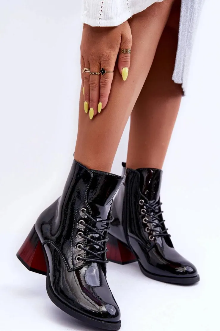 New Buty damskie Vinceza Lakierowane Botki Na Obcasie Czarne Luloshe