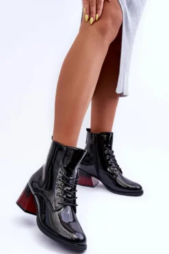 New Buty damskie Vinceza Lakierowane Botki Na Obcasie Czarne Luloshe