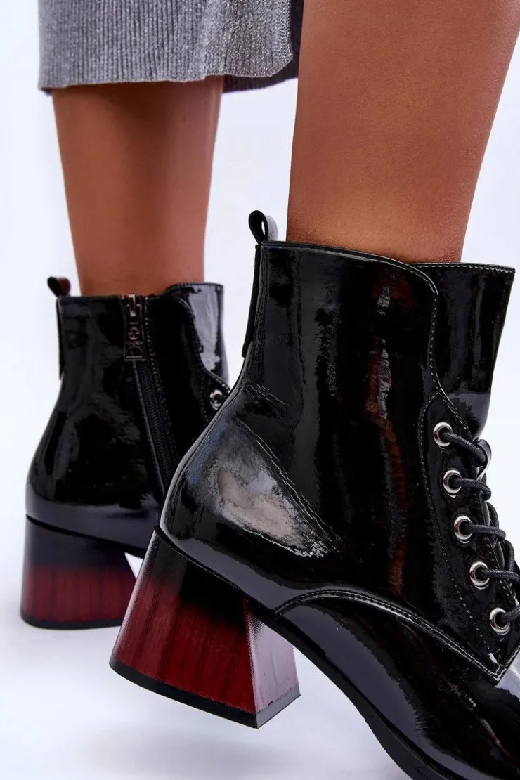 New Buty damskie Vinceza Lakierowane Botki Na Obcasie Czarne Luloshe