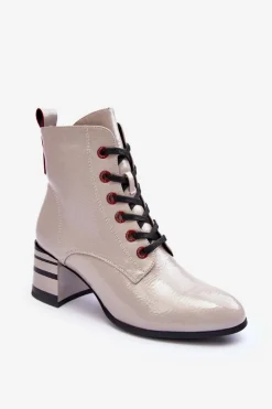 Discount Damskie buty S.Barski Lakierowane Botki Na Obcasie S.Barski MR870-49 Jasnoszare