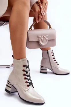 Discount Damskie buty S.Barski Lakierowane Botki Na Obcasie S.Barski MR870-49 Jasnoszare