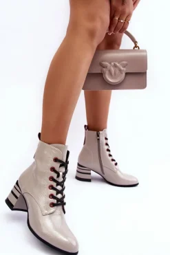 Discount Damskie buty S.Barski Lakierowane Botki Na Obcasie S.Barski MR870-49 Jasnoszare