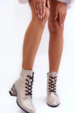 Discount Damskie buty S.Barski Lakierowane Botki Na Obcasie S.Barski MR870-49 Jasnoszare