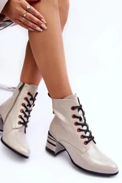 Discount Damskie buty S.Barski Lakierowane Botki Na Obcasie S.Barski MR870-49 Jasnoszare