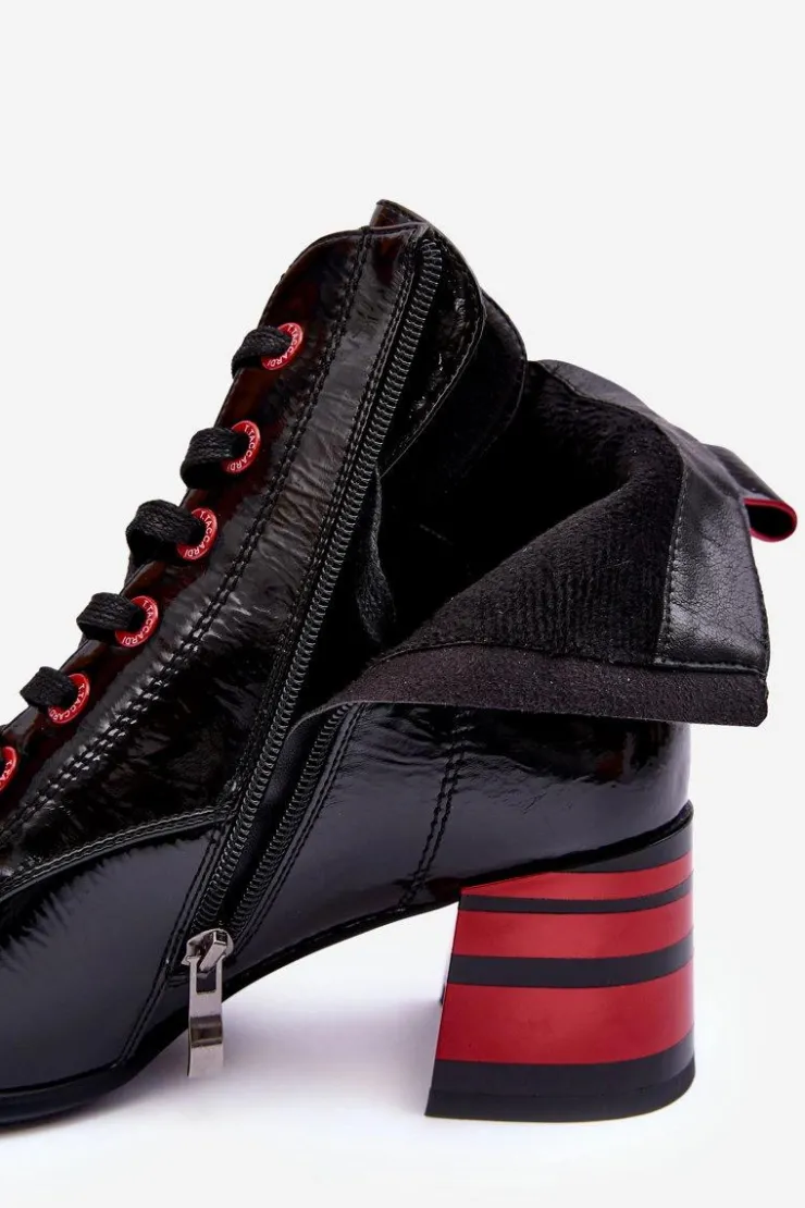 Damskie buty S.Barski Botki Sznurowane|Botki Na Słupku*Lakierowane Botki Na Obcasie S.Barski MR870-49 Czarne