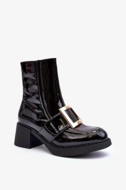 Hot Boto Lakierowane Botki Na Obcasie Czarne Hensy