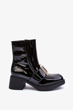 Hot Boto Lakierowane Botki Na Obcasie Czarne Hensy