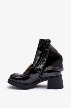 Hot Boto Lakierowane Botki Na Obcasie Czarne Hensy