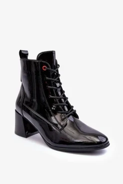 Damskie Buty damskie Vinceza Lakierowane Botki Na Słupku Czarne Basciano