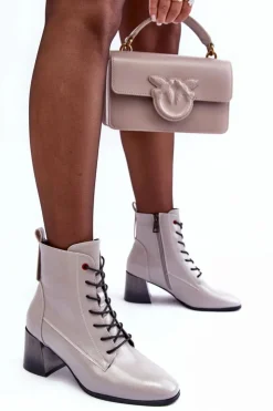 Discount Buty damskie Vinceza Lakierowane Botki Na Słupku Szare Basciano