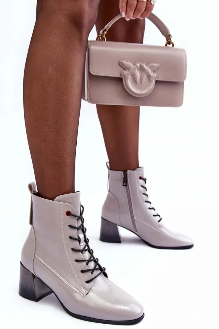 Discount Buty damskie Vinceza Lakierowane Botki Na Słupku Szare Basciano