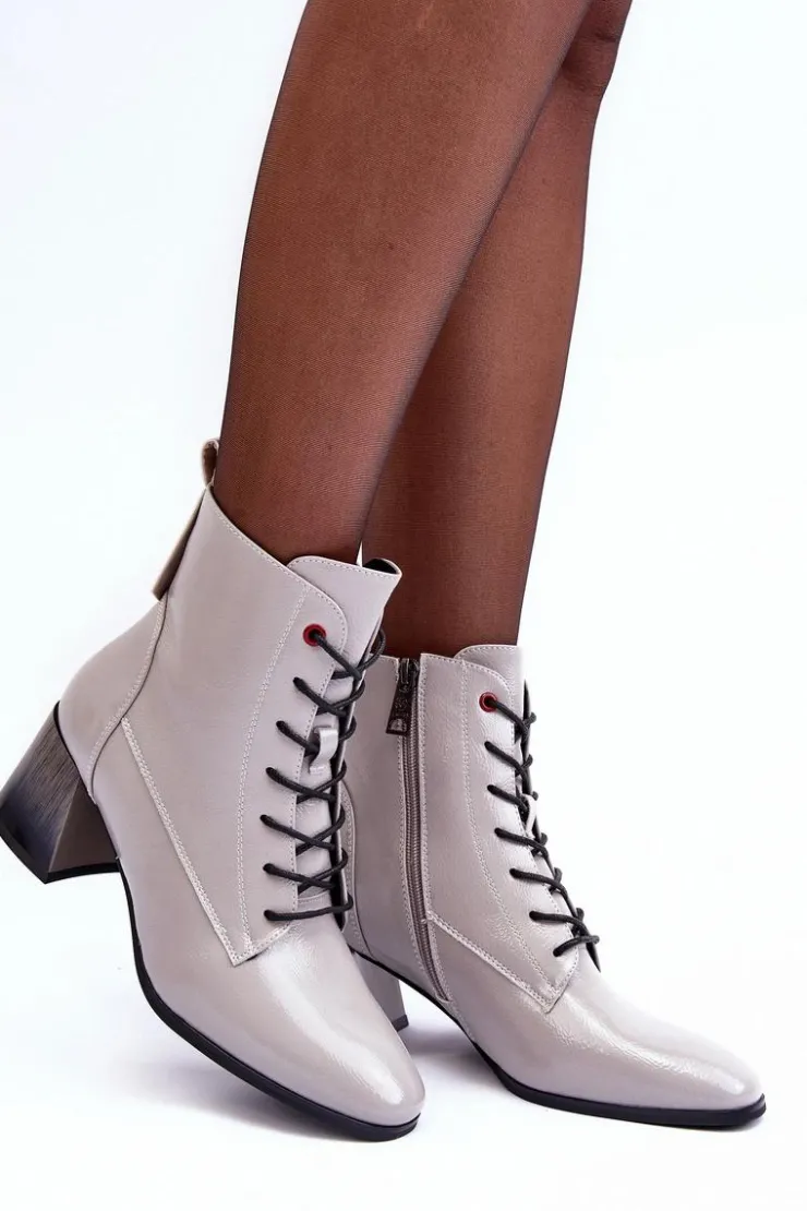 Discount Buty damskie Vinceza Lakierowane Botki Na Słupku Szare Basciano