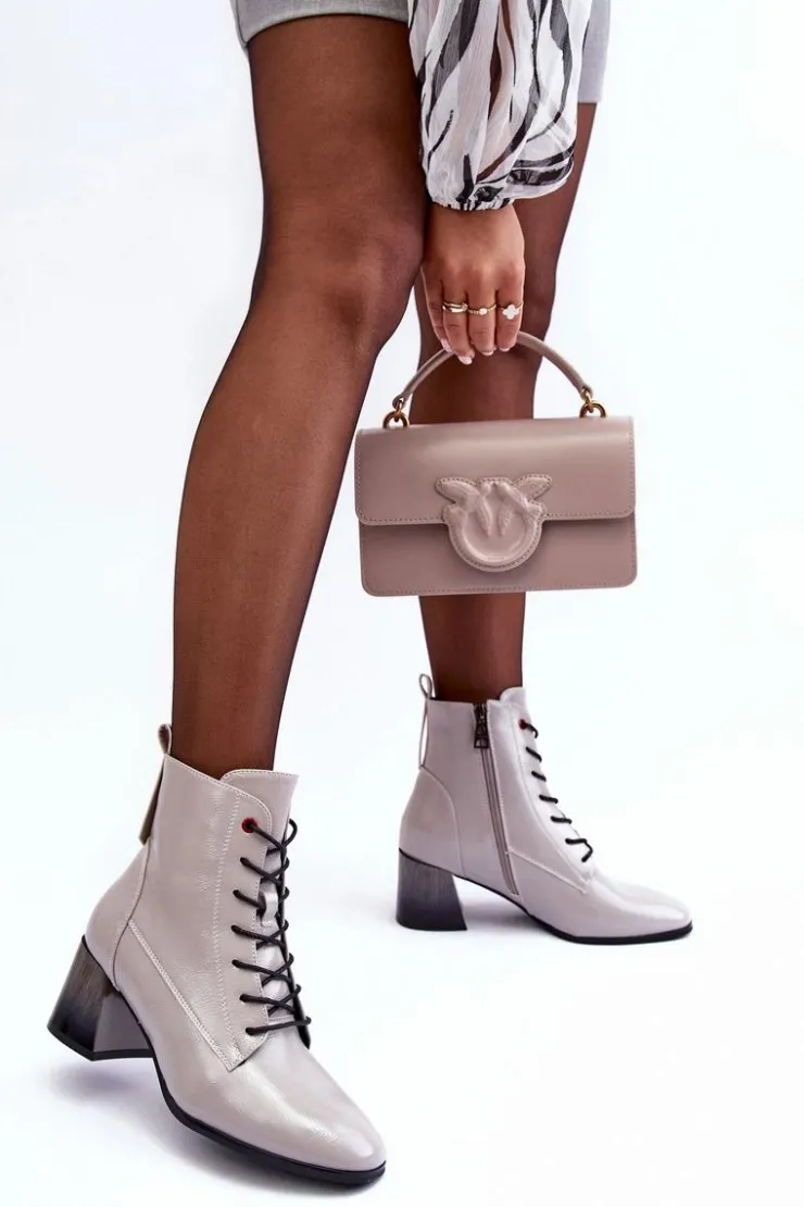 Discount Buty damskie Vinceza Lakierowane Botki Na Słupku Szare Basciano