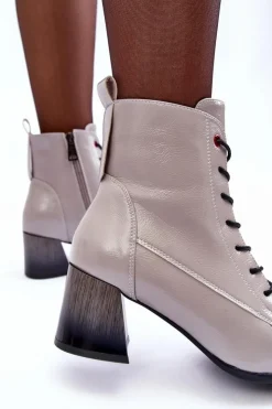 Discount Buty damskie Vinceza Lakierowane Botki Na Słupku Szare Basciano