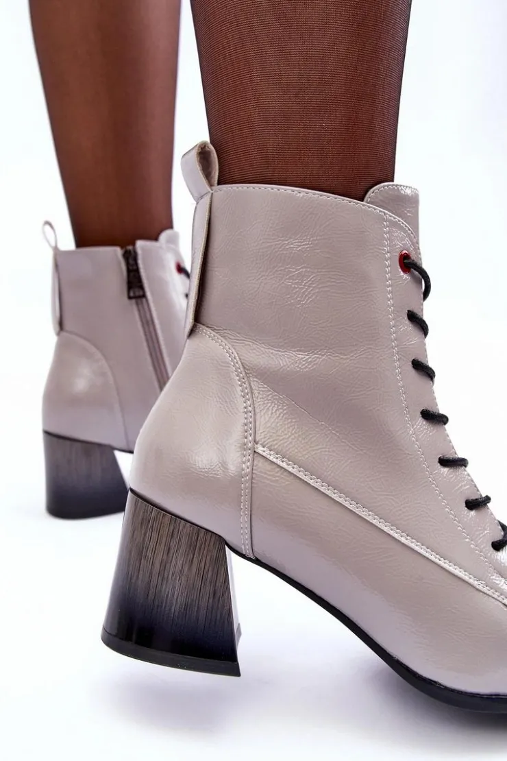 Discount Buty damskie Vinceza Lakierowane Botki Na Słupku Szare Basciano