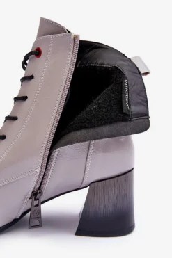 Discount Buty damskie Vinceza Lakierowane Botki Na Słupku Szare Basciano