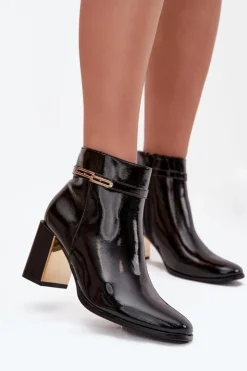 Boto Lakierowane Botki Na Słupku Z Paskiem Czarne Dorelia