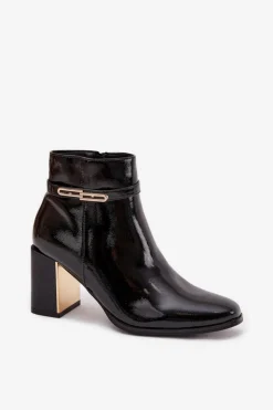 Boto Lakierowane Botki Na Słupku Z Paskiem Czarne Dorelia