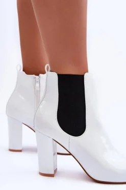 Boto Botki Na Słupku|Botki Zimowe Damskie*Lakierowane Botki Na Słupku Białe Evita