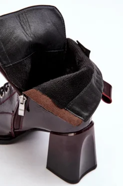 New Damskie buty S.Barski Lakierowane Botki Na Słupku Sznurowane Bordowe S.Barski MR870-06