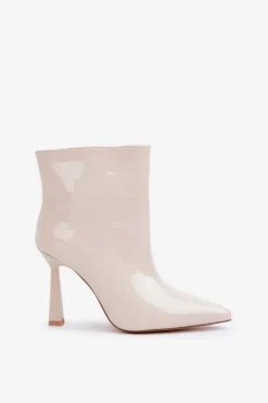 Clearance Boto Lakierowane Botki Na Szpice Wsuwane Jasnobeżowe Seliri Beżowy