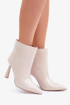 Clearance Boto Lakierowane Botki Na Szpice Wsuwane Jasnobeżowe Seliri Beżowy