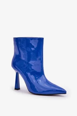 Boto Botki Ocieplane|Botki Na Obcasie*Lakierowane Botki Na Szpice Wsuwane e Seliri Niebieski