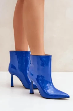 Boto Botki Ocieplane|Botki Na Obcasie*Lakierowane Botki Na Szpice Wsuwane e Seliri Niebieski