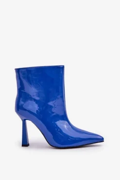 Boto Botki Ocieplane|Botki Na Obcasie*Lakierowane Botki Na Szpice Wsuwane e Seliri Niebieski