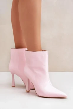 Damskie Boto Lakierowane Botki Na Szpice Wsuwane Jasnoróżowe Seliri