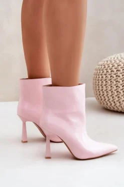 Damskie Boto Lakierowane Botki Na Szpice Wsuwane Jasnoróżowe Seliri