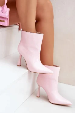 Damskie Boto Lakierowane Botki Na Szpice Wsuwane Jasnoróżowe Seliri