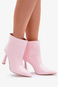 Damskie Boto Lakierowane Botki Na Szpice Wsuwane Jasnoróżowe Seliri