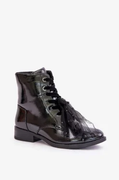 Best Damskie buty S.Barski Lakierowane Botki Ocieplane Na Zamek S.Barski HY42-991 Czarne