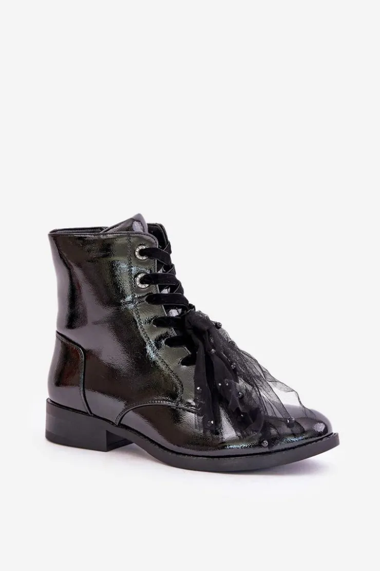 Best Damskie buty S.Barski Lakierowane Botki Ocieplane Na Zamek S.Barski HY42-991 Czarne