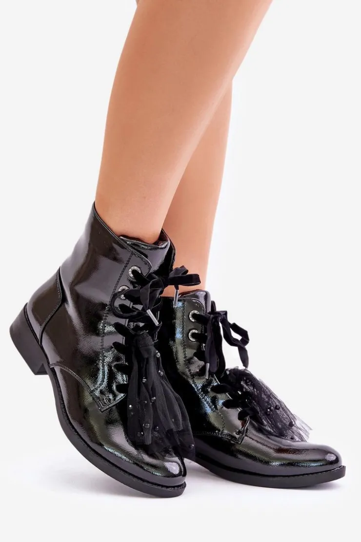 Best Damskie buty S.Barski Lakierowane Botki Ocieplane Na Zamek S.Barski HY42-991 Czarne