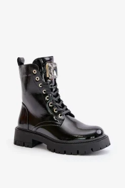 Online Boto Lakierowane Botki Workery Ocieplane Z Ozdobą Czarne Depisa